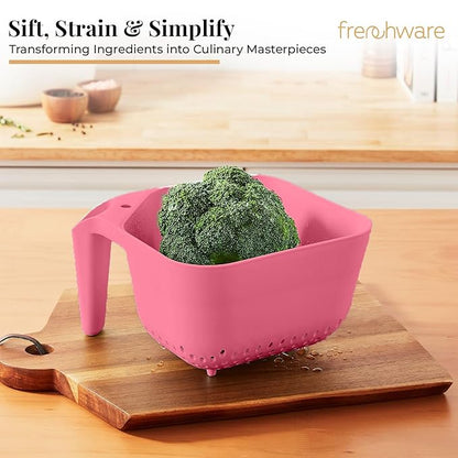 Frenchware 1 Unit Plastic Colander With Handles, Premium-grade Plastic, 100% Food Safe | Dishwasher Safe | Peach Colour