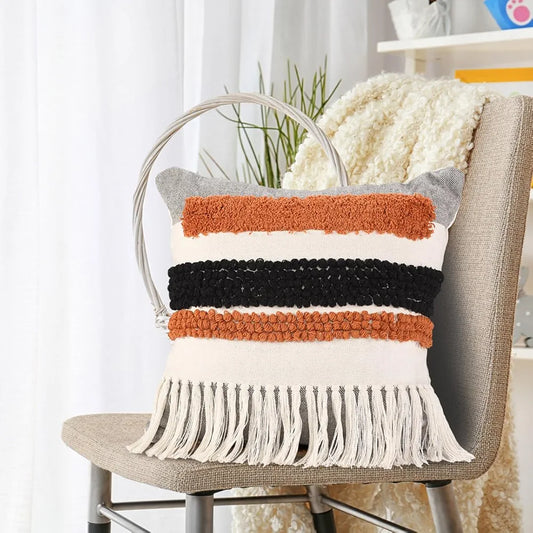 Sashaa World Multi Coloured Taseled And Tufted Cotton Cushion Cover Colour Multi