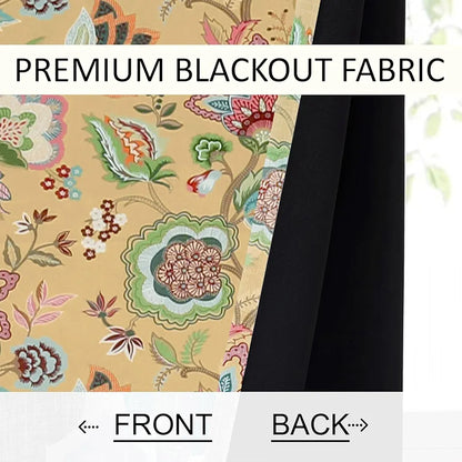 Cloth Fusion Blackout Printed Premium Door Curtains 7 Feet Long Set of 2 Yellow Garden