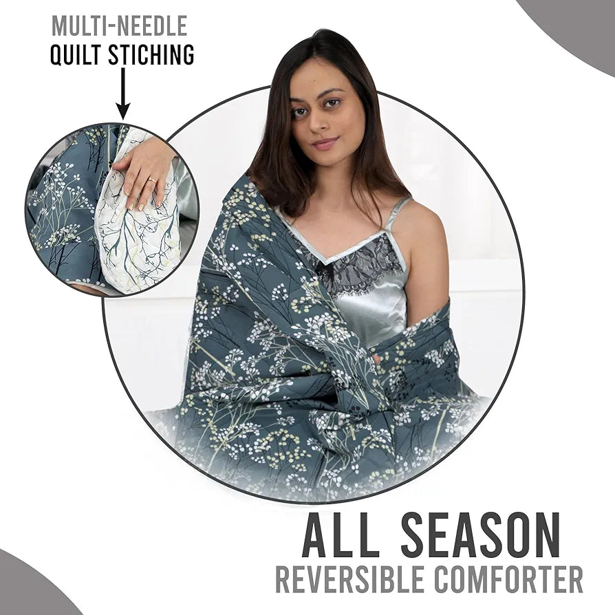 Divine Casa 150 GSM Microfiber Reversible Double Bed Comforter Size 254 x 230 cm Ultra Soft Lightweight All-Season Blanket Colour Beetle Grey