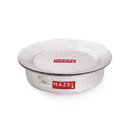 Hazel Aluminium Langdi Patila Pot with Lid 25 cm with 2100 ml Capacity Hammered Finish Round Bottom
