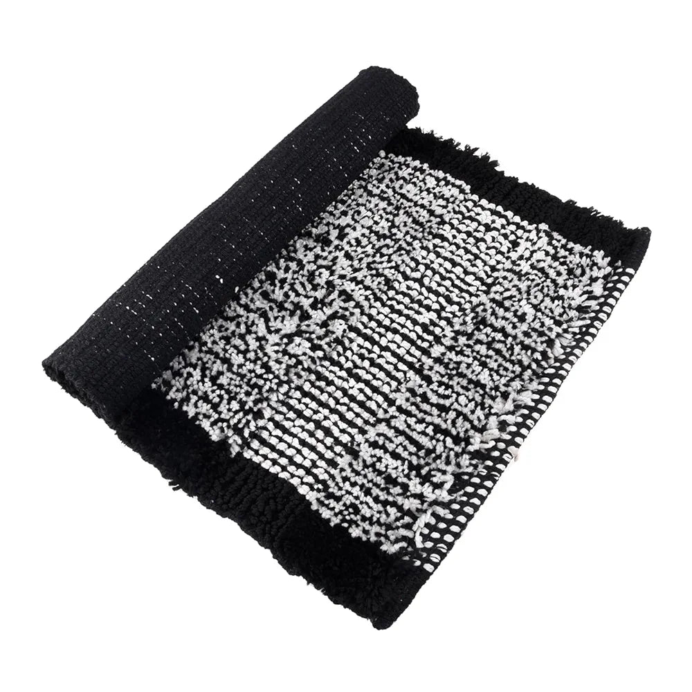 Kuber Industries Door Mat White Cut Loop Doormat Microfiber Entrance Mat Black Colour