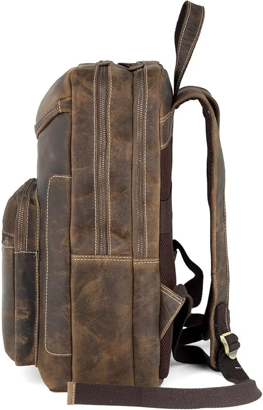 Goatter Men's Hunter Leather Backpack For 16 Laptop Office And Travel Camping Rucksack 