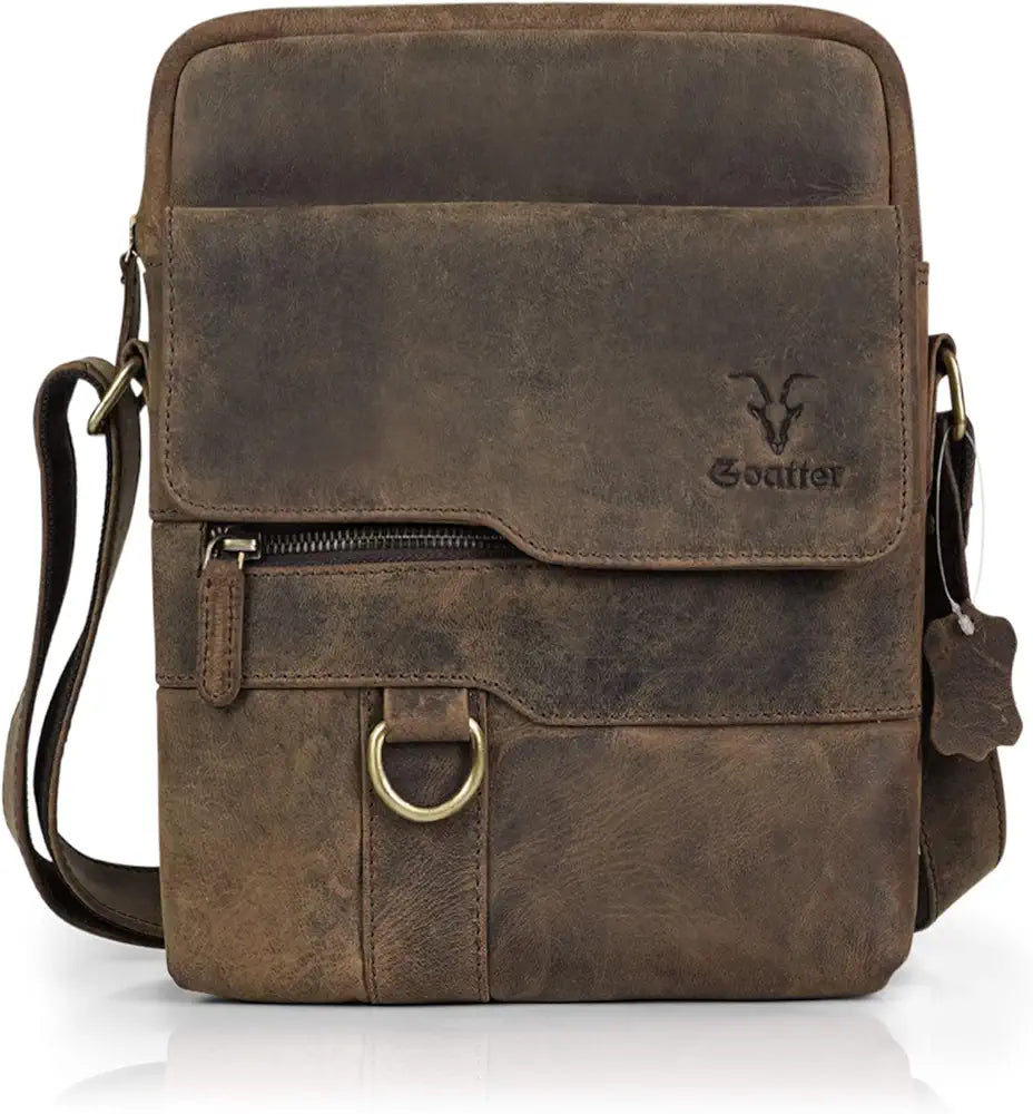 Goatter Men's Hunter Leather 11" Inch Multi-Pocket Messenger Bags 