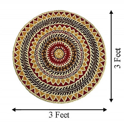 The Home Talk Tufted Round Wool Carpet Anti-Skid Backing Area Rugs for Living Room 3 Diameter Multi Rangoli