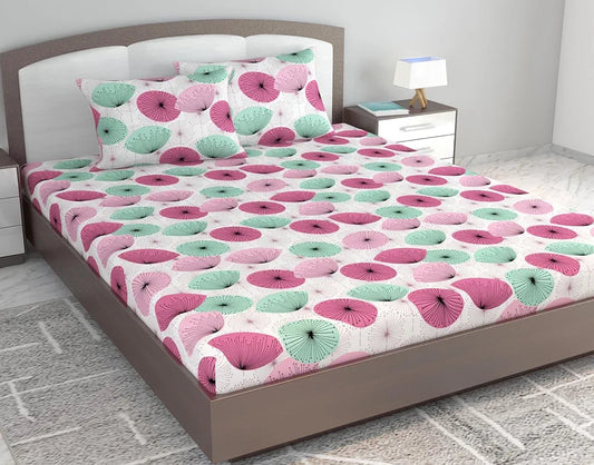 Divine Casa 144 TC 100% Cotton King Bedsheet with 2 Pillow Covers Floral Pattern Colour Dusty Pink