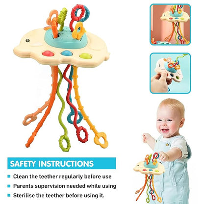 Kidology Elephant Pull String Toy for Babies 6+ Months Teething Strings