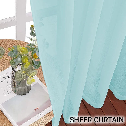 Cloth Fusion Cotton Feel Sheer Door Curtains 7 Feet Long Set of 2 Semi-Transparent Aqua