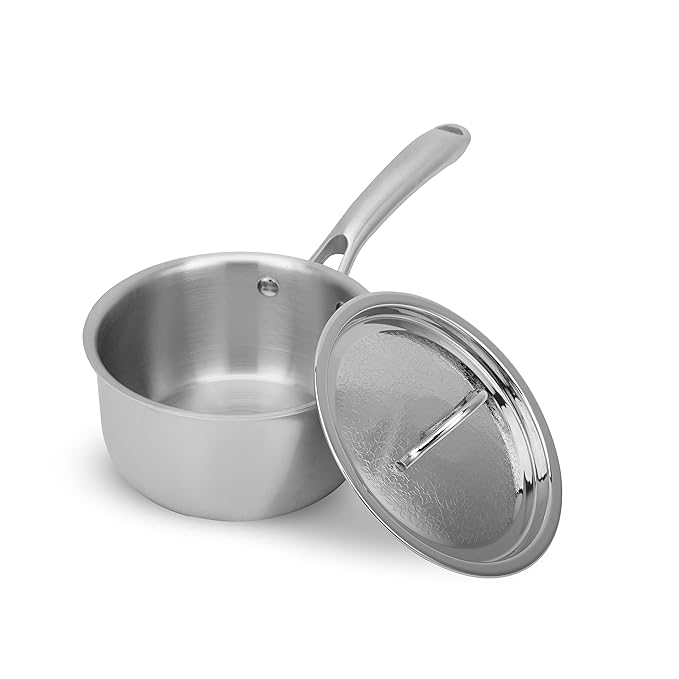 Fackelmann Triply Stainless Steel Sauce pan with Designer Lid 14 cm 1.10 litres Silver Color