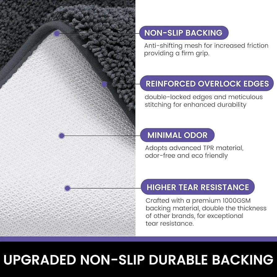 Luxe Home International Newman Microfiber Anti-Skid Water Absorbent/Soaking Washable Rectangular Mat Colour Anthrea 16"X24"