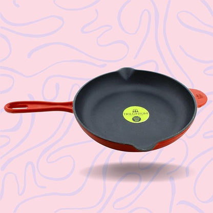 Trilonium Enameled Cast Iron Induction Compatible Skillet Fry Pan 26 cms Red