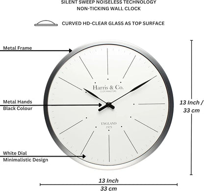 Harris & Co. Clockmasters Premium Luxury Analog Wall Clock Minimalist Design - 13 Inch