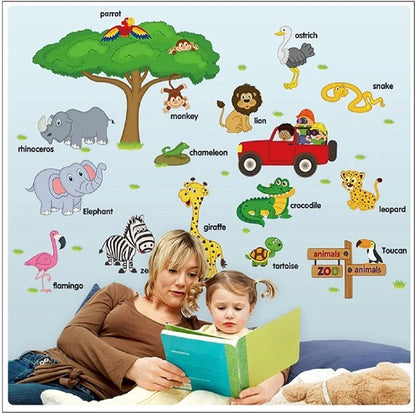 Jaamso Royals Multicolor Car Wall Stickers for Kids Room Pvc Vinyl -self-adhesive Bird And Tree Design Wallsticker