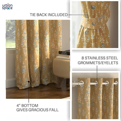 Urban Space Digital Printed Blackout Curtains for Door Bedroom Room Darkening Blackout Kids Decorative Curtains Imperial Mustard