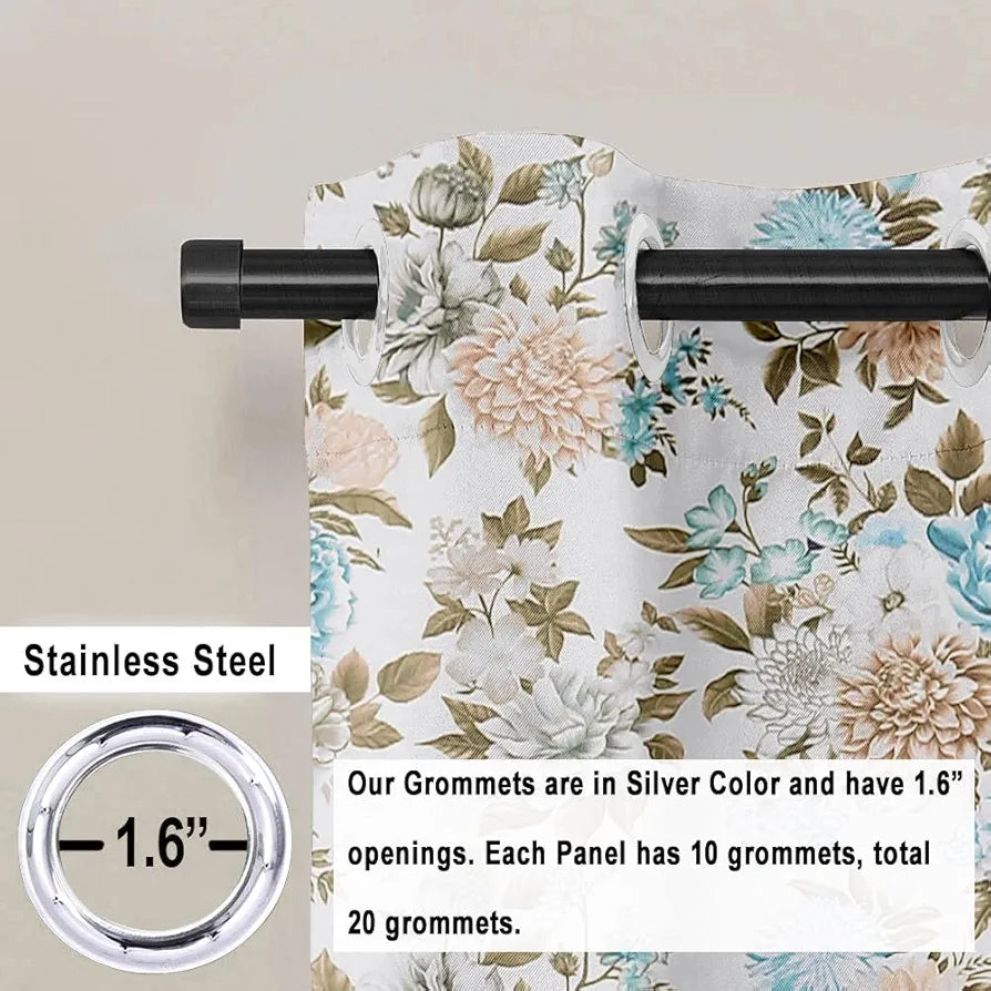 Cloth Fusion Blackout Printed Premium Door Curtains 7 Feet Long Set of 2 Blue Blooms