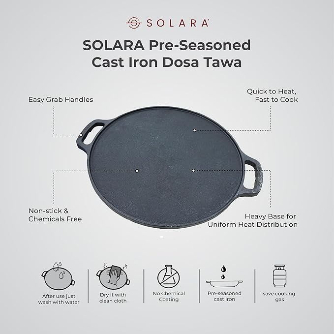 Solara Cast Iron Tawa for Dosa 12 Inch 30 Cm Tawa for Dosa Uthappam Roti Chapati
