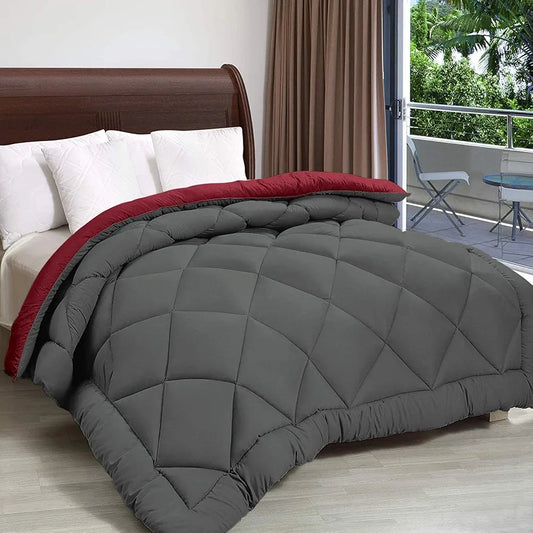 Cloth Fusion Reversible AC Comforter Set Double Bed Soft Microfibre King Size Quilt Blanket for Winter Grey & Maroon