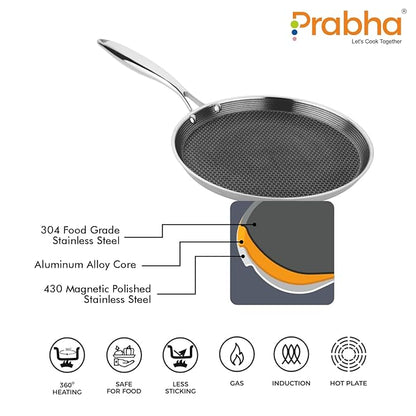 Prabha Tri-Ply Stainless Steel Non Stick Coating Hexa Cube Dosa Tawa 28 cm