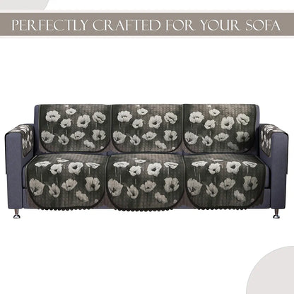 Kuber Industries Set of 16 Anti-Skid Sofa Cover 5-Seater with Arm Cover Lotus Print Green