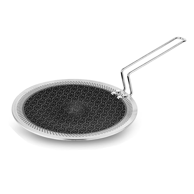 Prabha Tri-Ply Stainless Steel Hexa Cube Tawa Non Stick Coating Roti Tawa Food Grade Steel 26cm