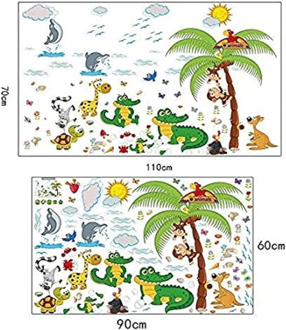 Jaamso Royals Multicolor Decorative Zoo Animal Kids Tree Design Vinyl Self Adhesive Peel and Stick Wall Sticker Animal Jungle