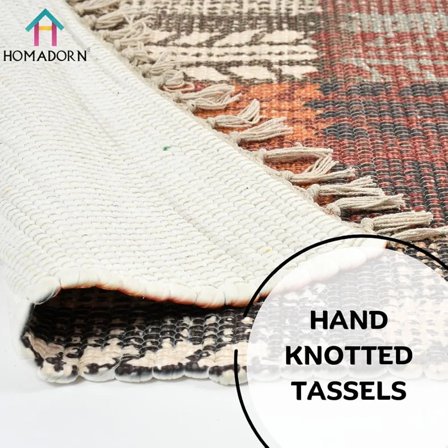 HomadornHandmade Sustainable Printed Modern Dhurrie/Rugs/Carpet Colour Multicolor 020