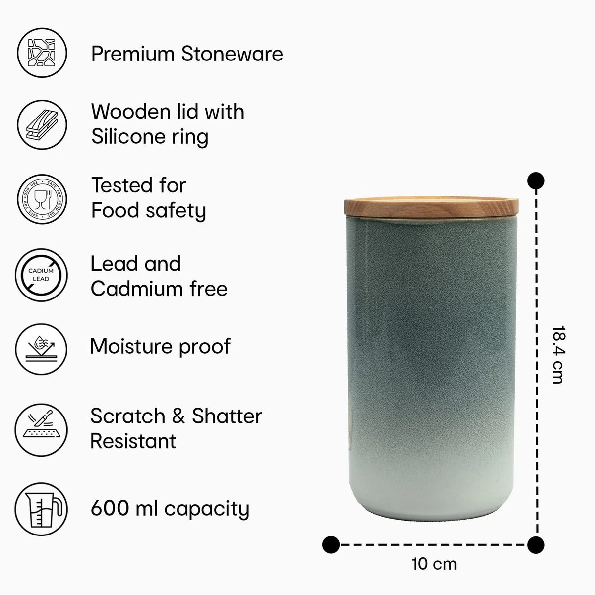 Anko Set of 3 Stoneware Ceramic Jars 800ml | Rubberwood Lid & Silicone Ring | Beige