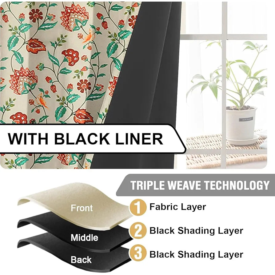 Cloth Fusion Blackout Printed Premium Door Curtains 7 Feet Long Set of 2 Red Flower