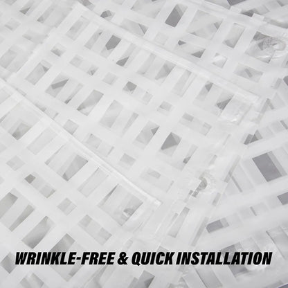 Kuber Industries PVC Shower Checkered Light-Filtering Curtain White with Hooks for Bathroom