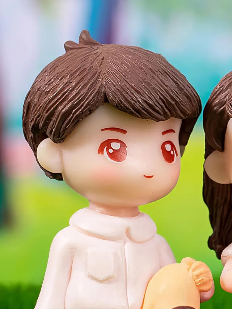 Satyam Kraft 1 Set  Miniature Couple Figurines with Bench Cute Tea Time Resin Dolls