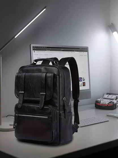FUR JADEN Vegan Leather Stylish 15.6 Inch Laptop Backpack Travel Weekender Bag For Men Women