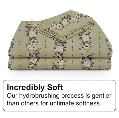 Fresh From Loom Soft Floral Print Microfiber Single Bed Bedsheet Set 240 TC 1 Pillow Covers Multicolor Pale-Leaf