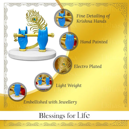 Ekhasa Lord Krishna Hands with Flute Idol Blue Krishna Hands