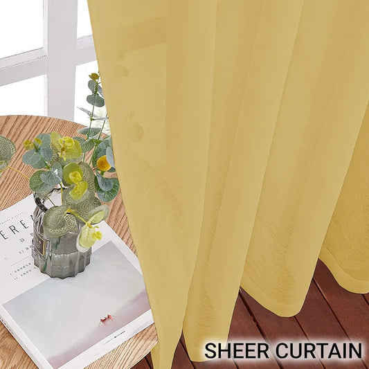 Cloth Fusion Plain Cotton Feel Sheer Door Curtains 7 Feet Long Set of 2 Semi-Transparent Lemon