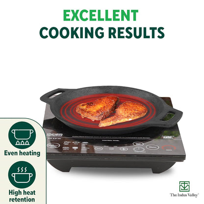The Indus Valley Preseasoned Cast Iron Fish Fry Pan With Double Handle | Induction Friendly | Nonstick Fry Pan