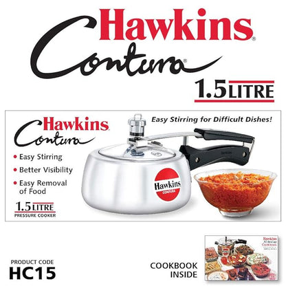 Hawkins 1.5 Litre Contura Pressure Cooker Handi Inner Lid Cooker Silver