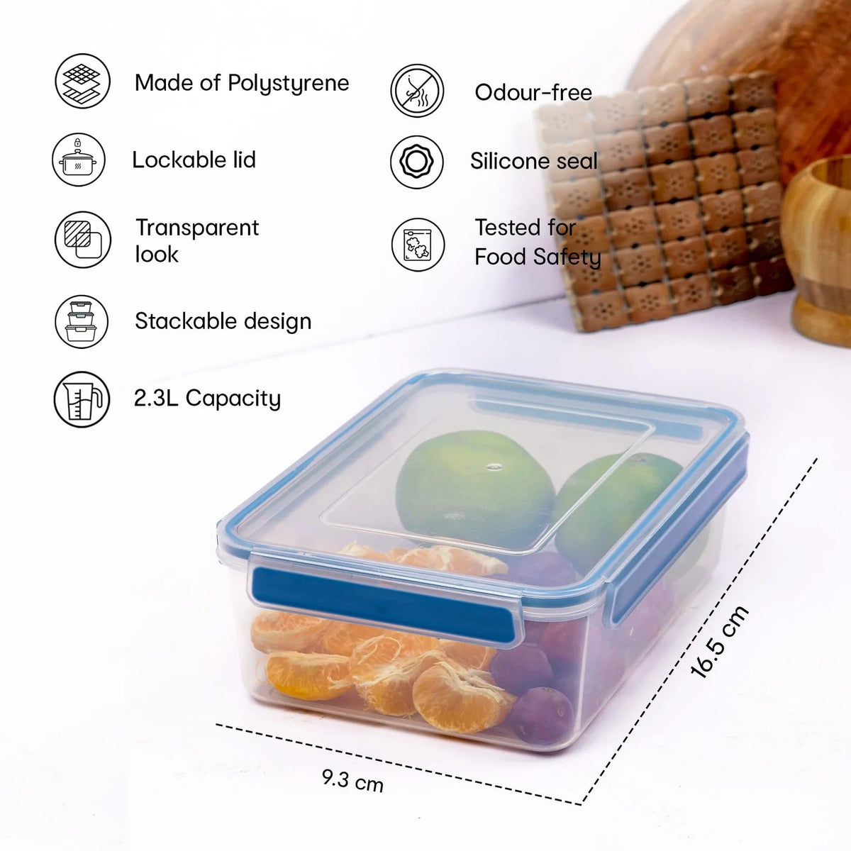 Anko 2.3L BPA-Free Plastic Lunch Box | Airtight | Lockable Lid | Leak-Proof | Kitchen Travel School