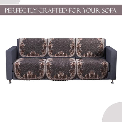 Kuber Industries Set of 10 Anti-Skid Sofa Cover 5-Seater Floral Print Dark Olive Green