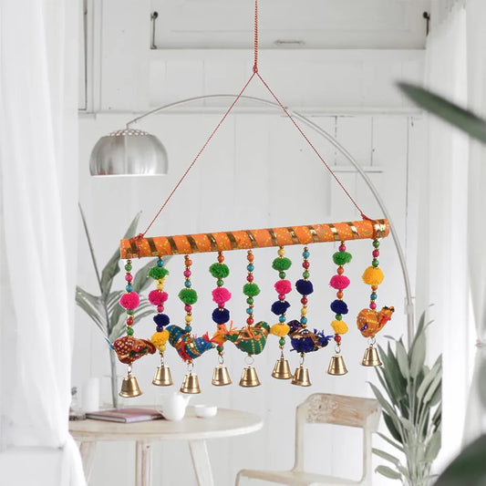Kuber Industries Rajasthani Traditional Windchimes 5 Hanging Birds with Bamboo