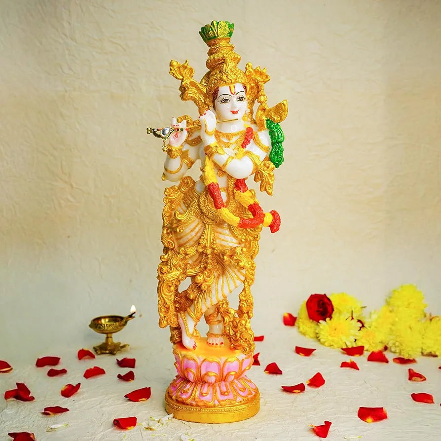 Ekhasa Marble Dust Lord Krishna Idol with Flute Multicolor 1