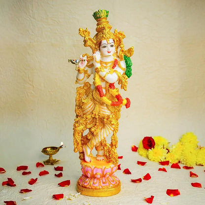 Ekhasa Marble Dust Lord Krishna Idol with Flute Multicolor 1