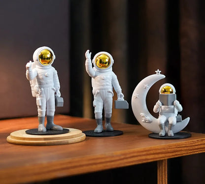 Street27 Resin 3Pcs Astronaut with Moon Figurine Mirror Spaceman Ornament