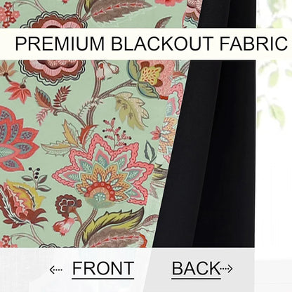 Cloth Fusion Blackout Printed Premium Door Curtains 7 Feet Long Set of 2 Blue Garden
