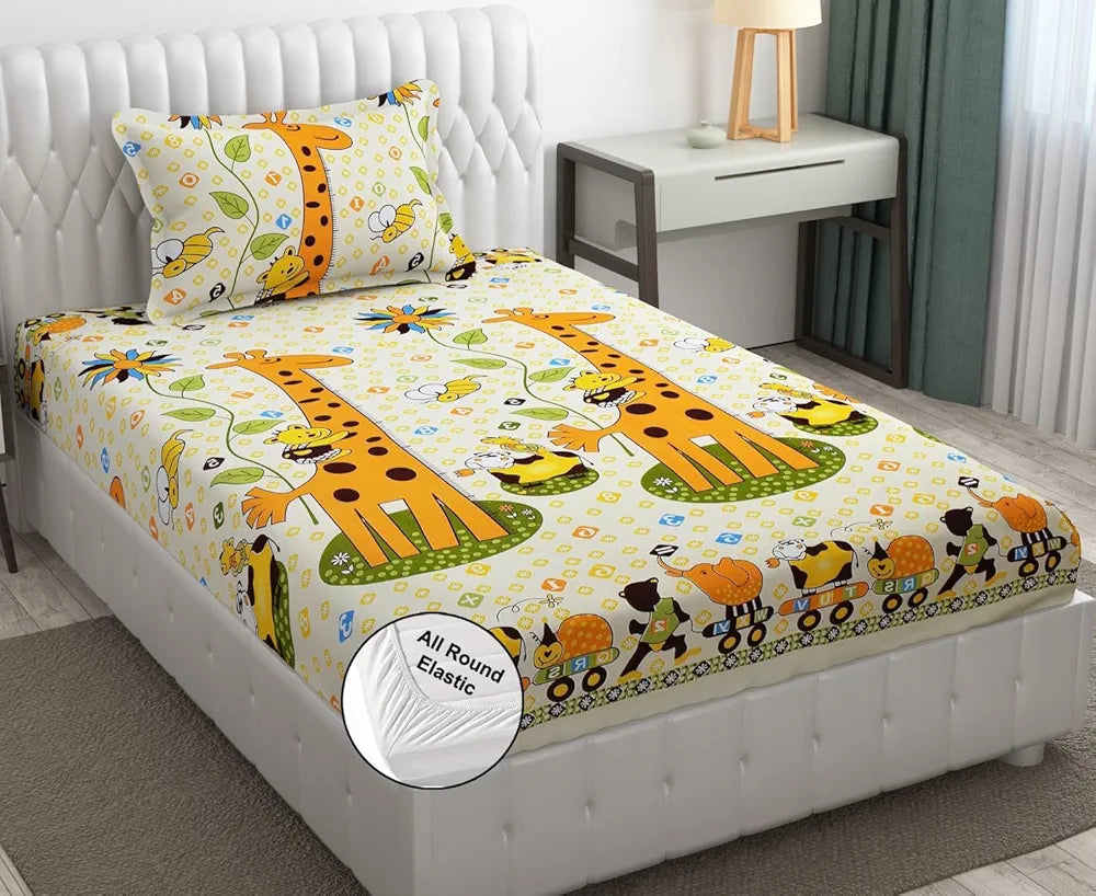 Fresh From Loom Hypoallergenic Elastic Fitted Bed Sheets Soft Glace Cotton 300 tc Fitted Bedsheet With One Pillow Cover Smallsingle Yellow