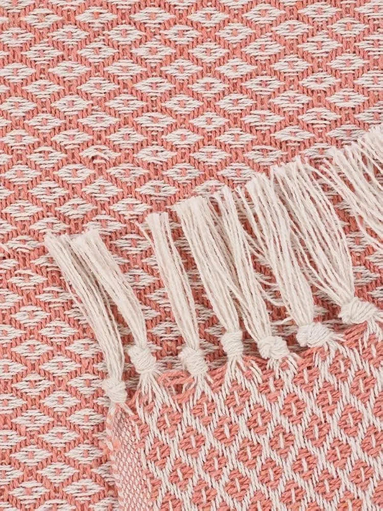 Sashaa World Cotton Soft Throw Blanket Colour Peach/White