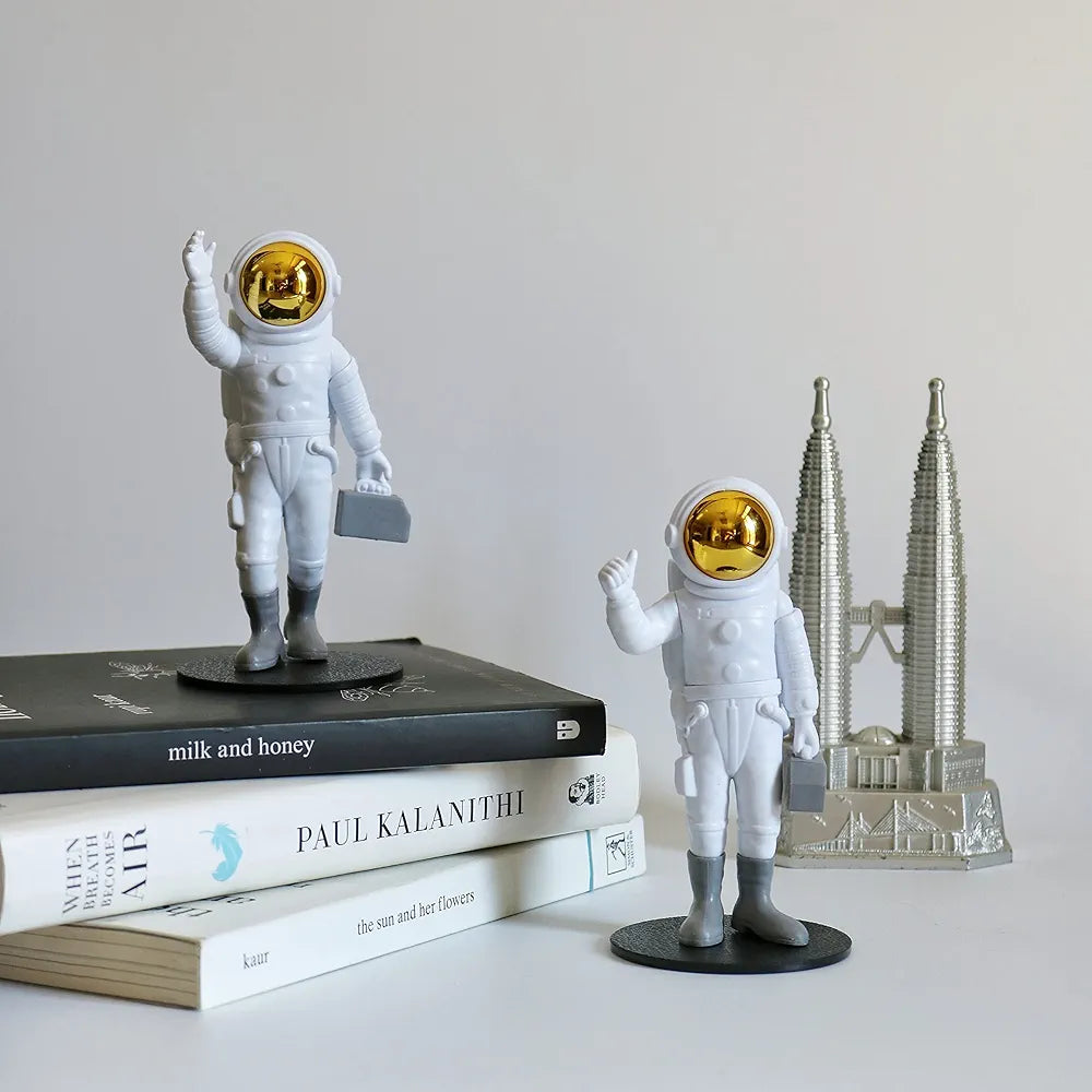 Street27 Resin 3Pcs Astronaut with Moon Figurine Mirror Spaceman Ornament