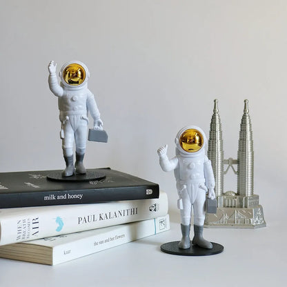 Street27 Resin 3Pcs Astronaut with Moon Figurine Mirror Spaceman Ornament