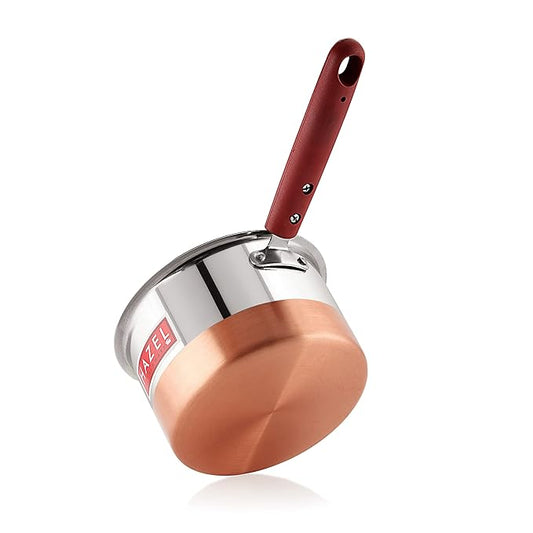 Hazel Stainless Steel Flat Patila 1.5 litres Sauce Pan Cookware with Copper Bottom