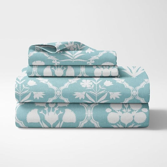 Haus & kinder Cotton Queen Size Bedsheet for Double Bed (90 X 100 Inches) with 2 Pillow Covers | 186 TC | Blue & White