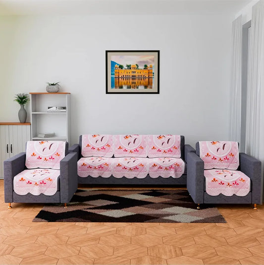Kuber Industries 5-Seater Sofa Cover for Home Decor Printed Sofa Cover Set Pink